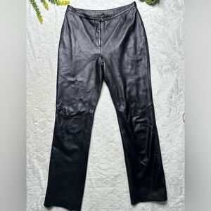 Vintage 90s Express World Brand Black Leather Straight Leg Pants Womens 9/10